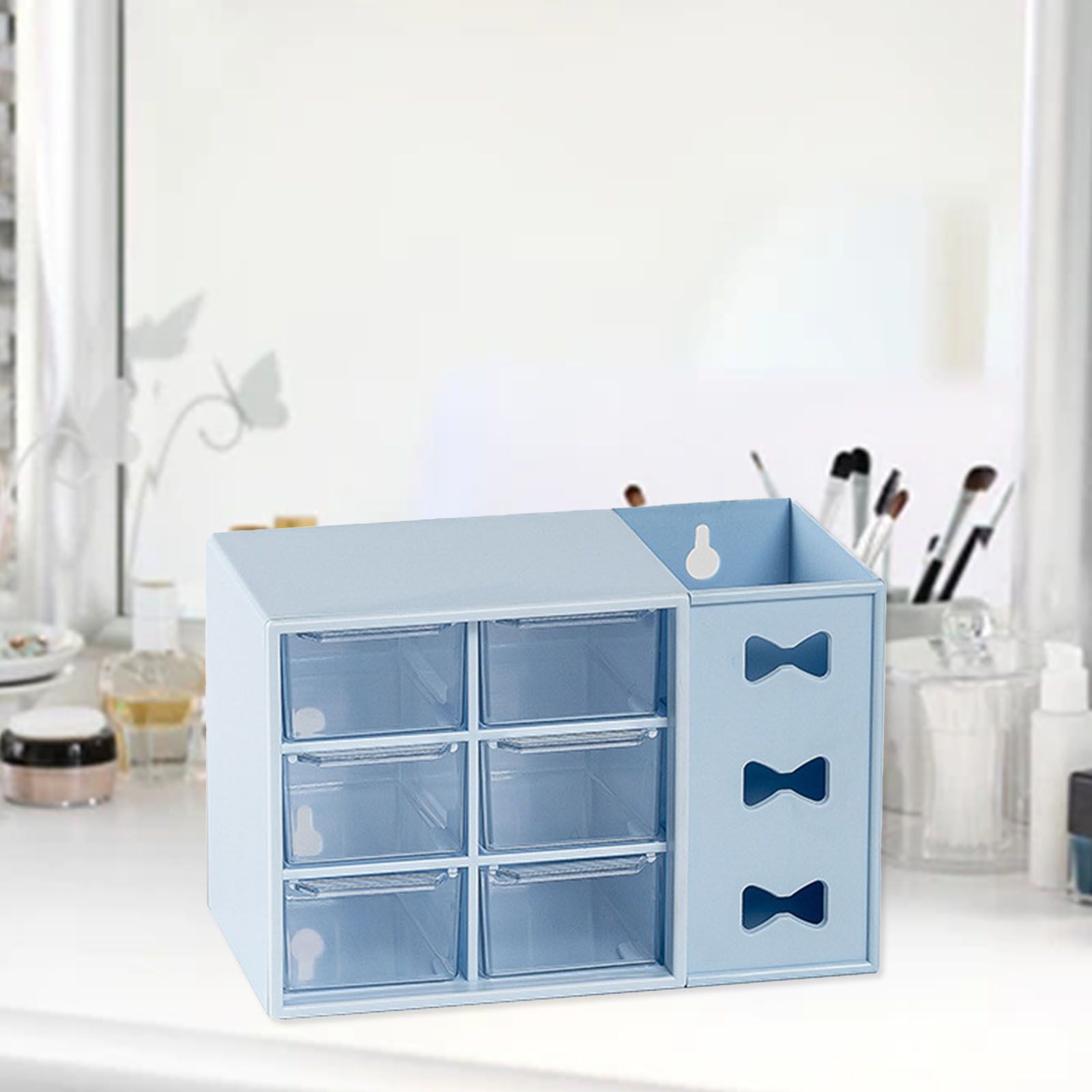 Pen Desk Shelf Dustproof 6 Drawers Pen Organization Storage Shelf for Students Office People Blue V1294-YM0521-3117230083313
