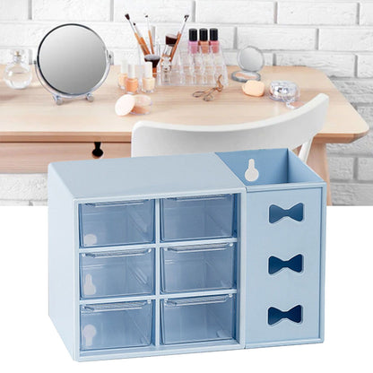 Pen Desk Shelf Dustproof 6 Drawers Pen Organization Storage Shelf for Students Office People Blue V1294-YM0521-3117230083313