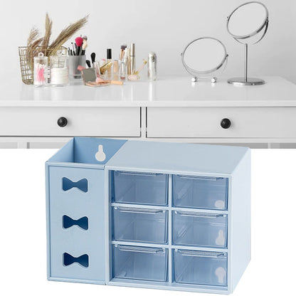 Pen Desk Shelf Dustproof 6 Drawers Pen Organization Storage Shelf for Students Office People Blue V1294-YM0521-3117230083313