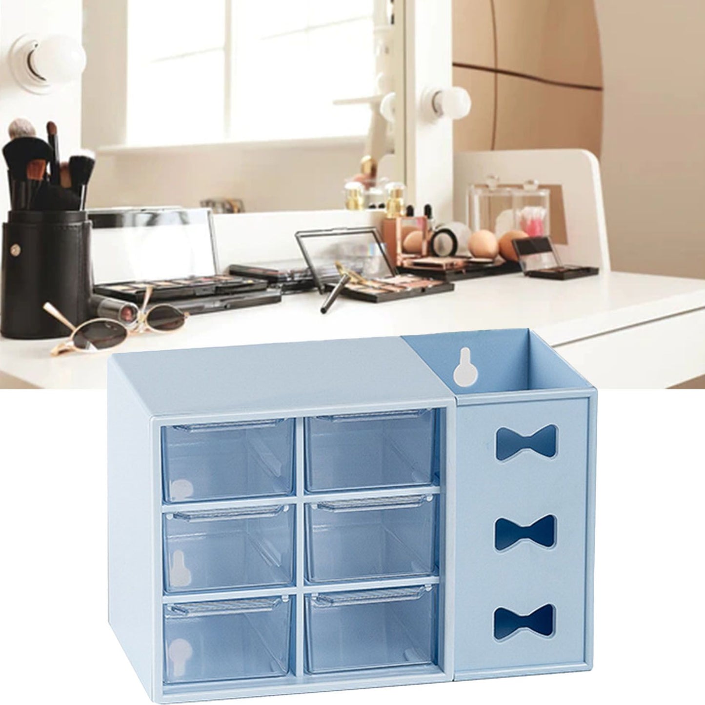 Pen Desk Shelf Dustproof 6 Drawers Pen Organization Storage Shelf for Students Office People Blue V1294-YM0521-3117230083313