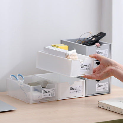 Desktop Storage Box Plastic Desk Makeup Organizer Stationery Supplies Storage Box with Drawer White V1294-YM0521-3117230083411