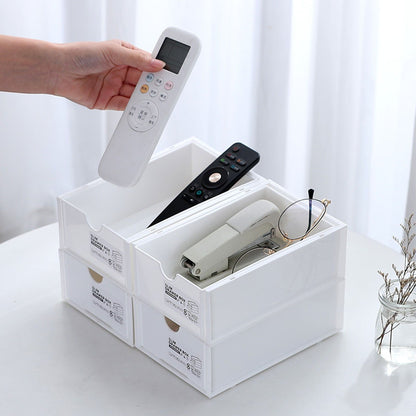 Desktop Storage Box Plastic Desk Makeup Organizer Stationery Supplies Storage Box with Drawer White V1294-YM0521-3117230083411