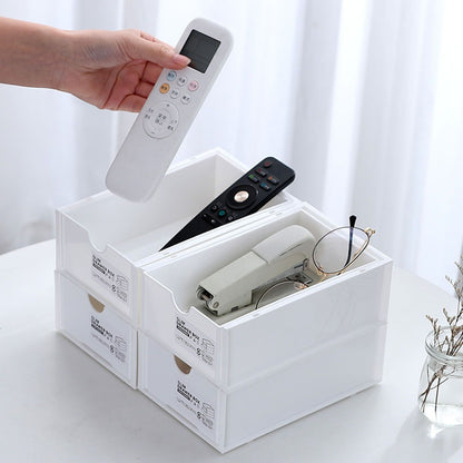 Desktop Storage Box Plastic Desk Makeup Organizer Stationery Supplies Storage Box with Drawer White V1294-YM0521-3117230083411