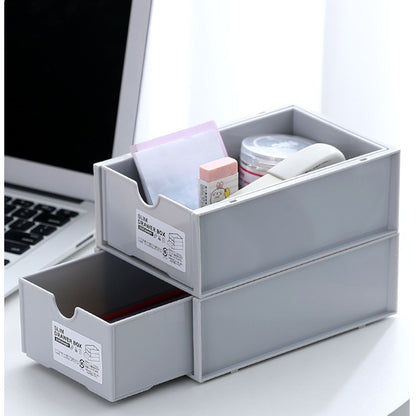 Desktop Storage Box Plastic Desk Makeup Organizer Stationery Supplies Storage Box with Drawer Grey V1294-YM0521-3117230083413