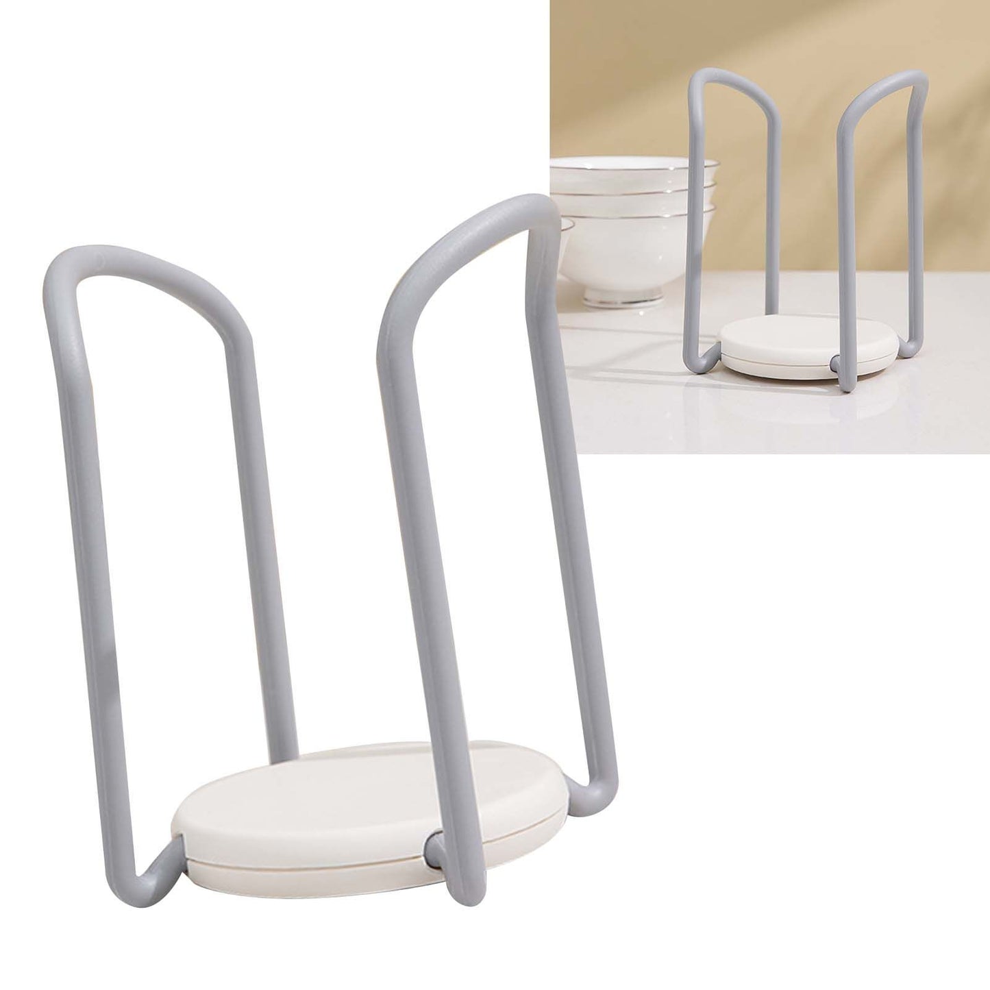 Bowl Organizer Multiple Functional Retractable Dish Drying Rack for Kitchen Counter Grey and White V1294-YM0521-3117230083512