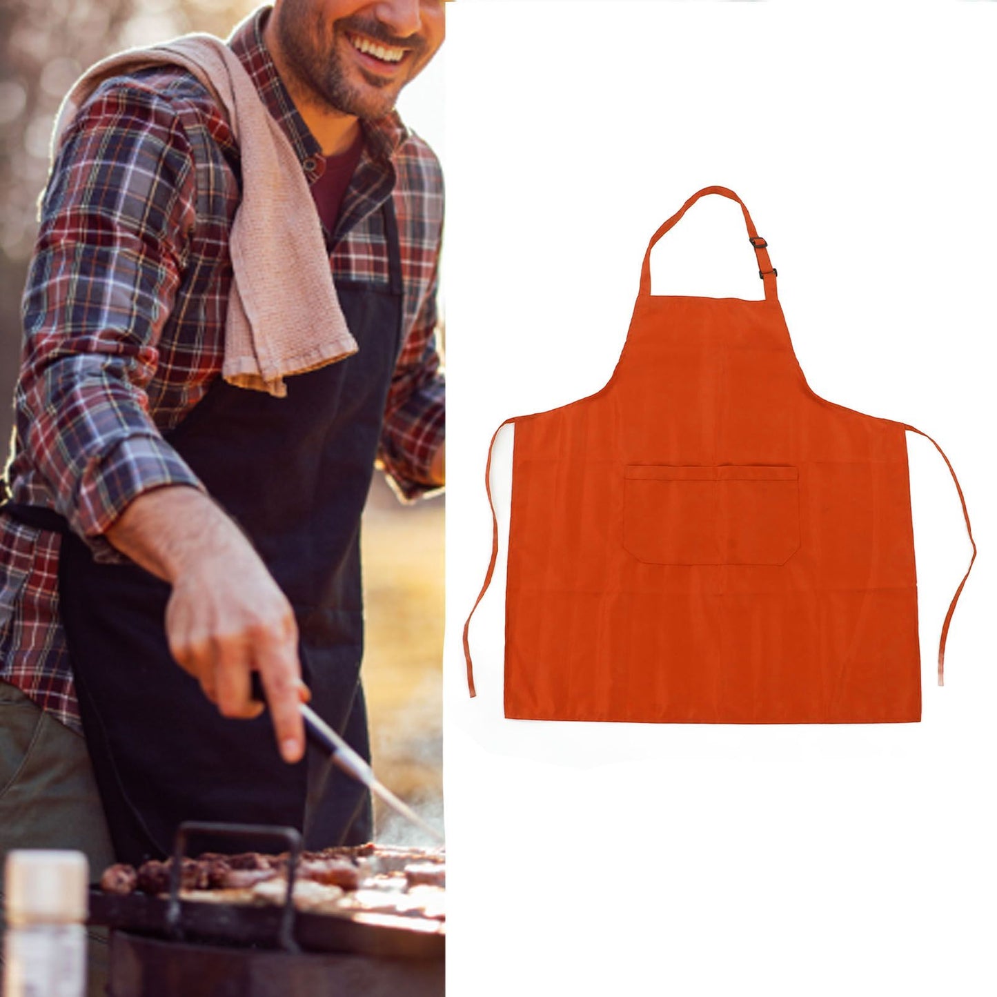 Cooking Apron Waterproof Adjustable Neck Strap Breathable Soft Kitchen Bib Apron with Pocket for Barbecue V1294-YM0521-3117230084813
