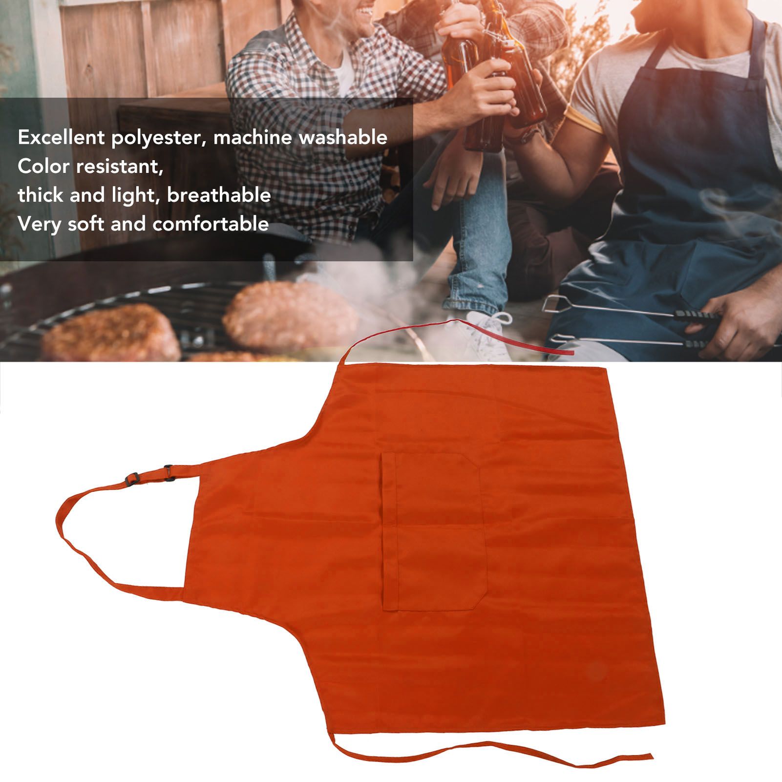 Cooking Apron Waterproof Adjustable Neck Strap Breathable Soft Kitchen Bib Apron with Pocket for Barbecue V1294-YM0521-3117230084813