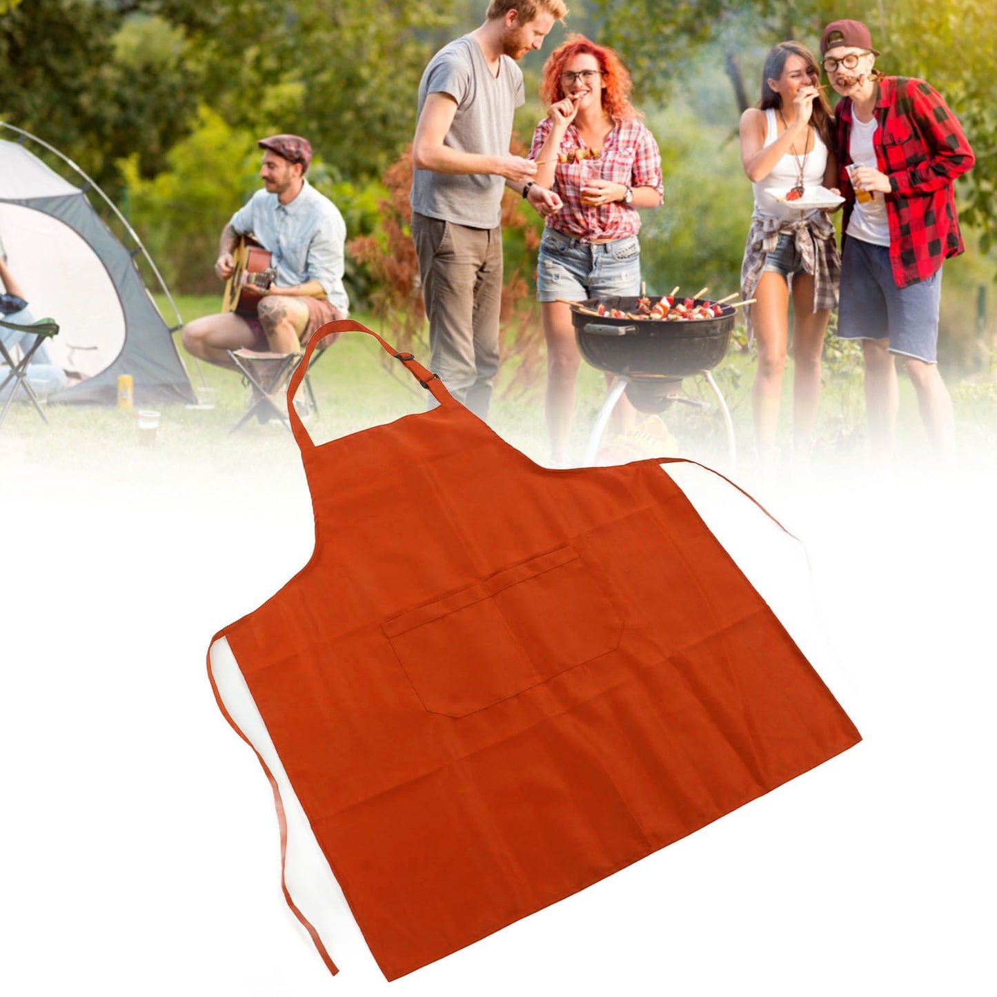 Cooking Apron Waterproof Adjustable Neck Strap Breathable Soft Kitchen Bib Apron with Pocket for Barbecue V1294-YM0521-3117230084813