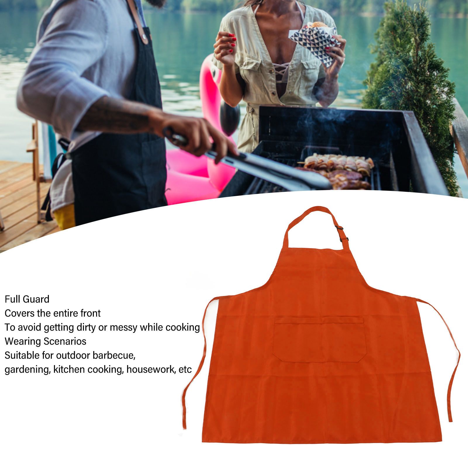 Cooking Apron Waterproof Adjustable Neck Strap Breathable Soft Kitchen Bib Apron with Pocket for Barbecue V1294-YM0521-3117230084813