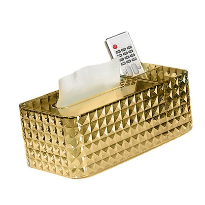Tissue Storage Box Rhombus Texture Side Partition Towel Napkin Container Case Transparent Gold V1294-YM0521-3117230086512