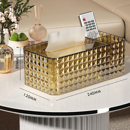 Tissue Storage Box Rhombus Texture Side Partition Towel Napkin Container Case Transparent Gold V1294-YM0521-3117230086512