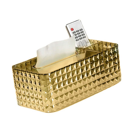 Tissue Storage Box Rhombus Texture Side Partition Towel Napkin Container Case Transparent Gold V1294-YM0521-3117230086512