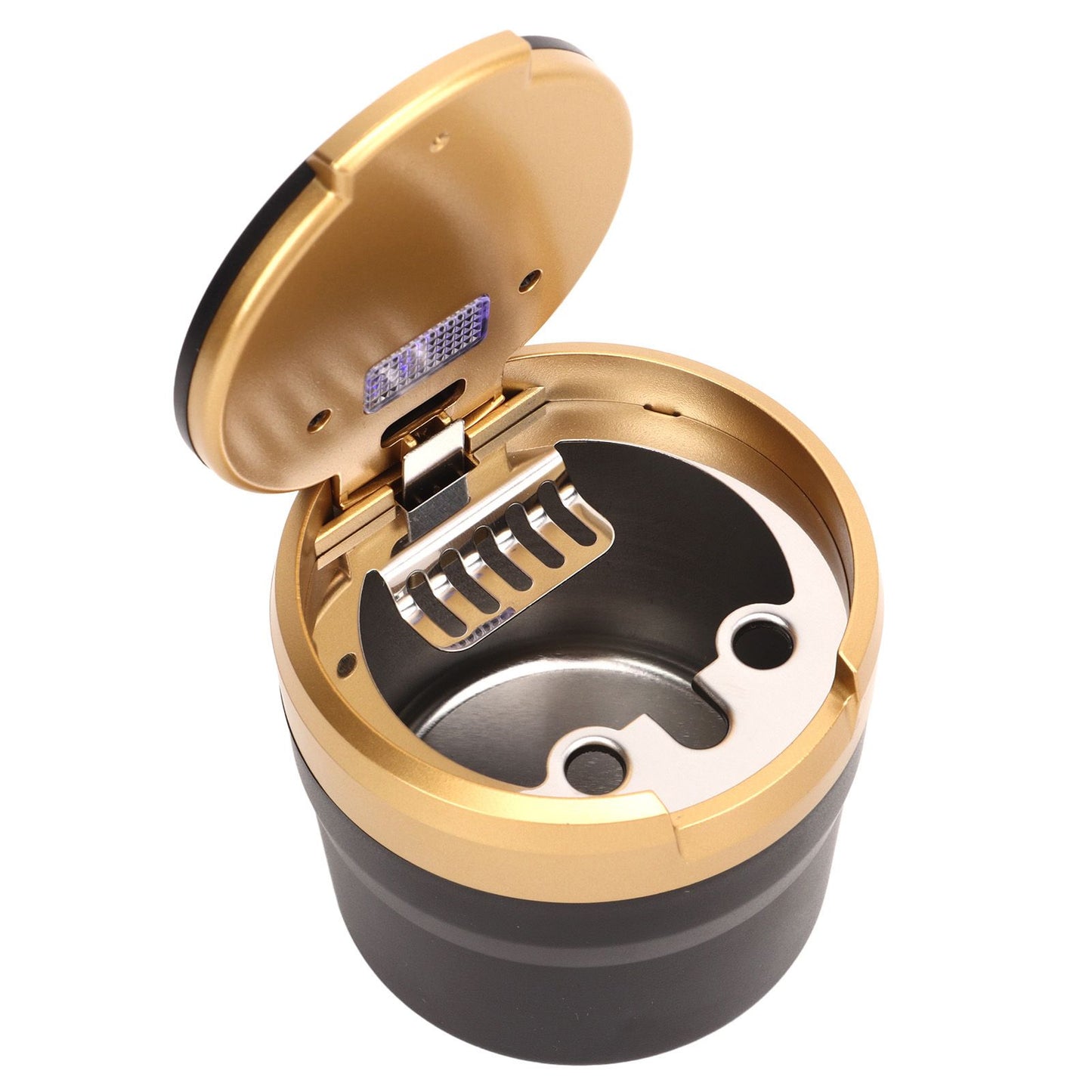 Car Ashtray with Lid Portable Smokeless Cigarette Ashtray Cup Holder with LED Blue Light for Home Wave V1294-YM0521-3117230087512