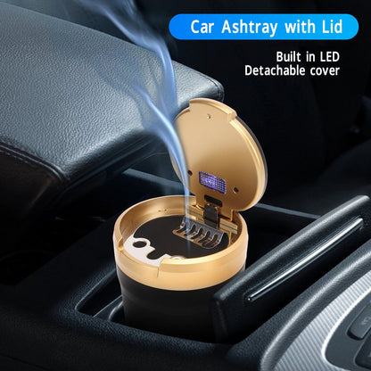 Car Ashtray with Lid Portable Smokeless Cigarette Ashtray Cup Holder with LED Blue Light for Home Wave V1294-YM0521-3117230087512