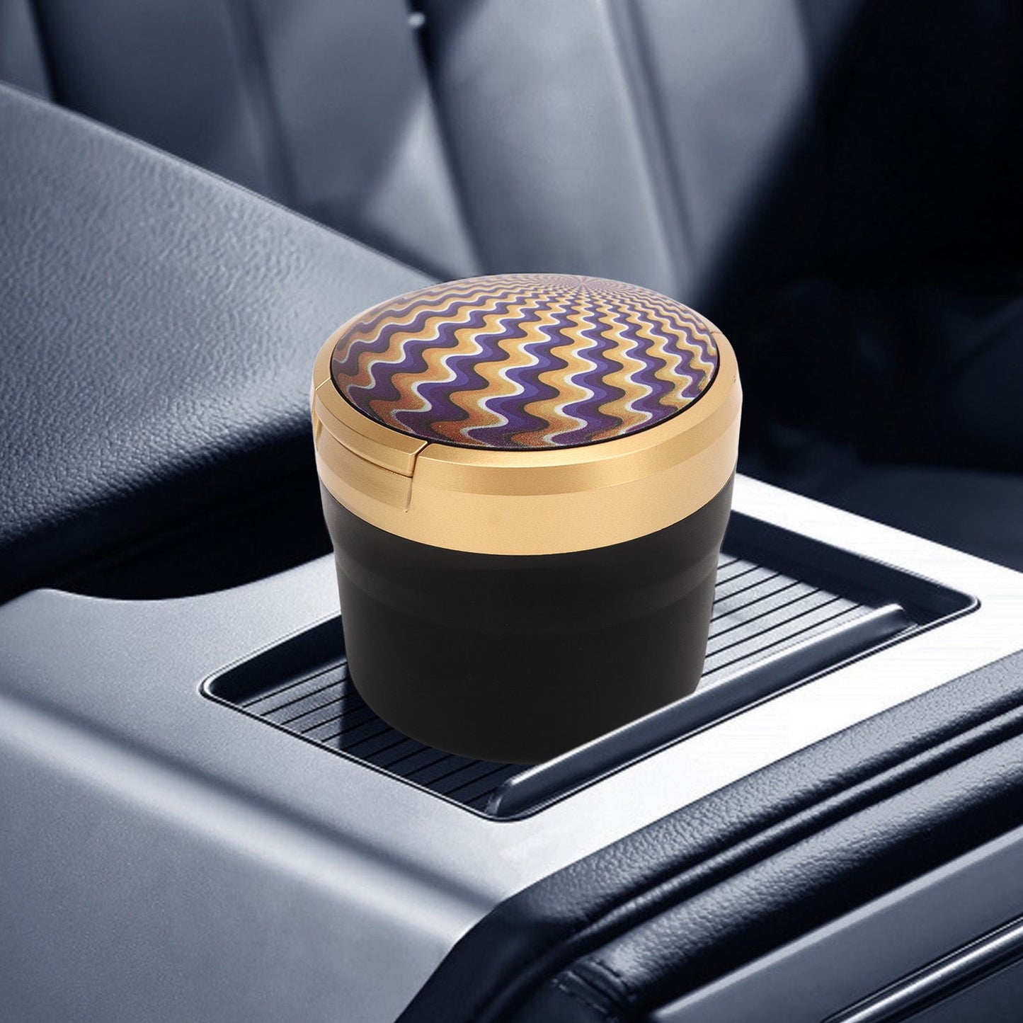 Car Ashtray with Lid Portable Smokeless Cigarette Ashtray Cup Holder with LED Blue Light for Home Wave V1294-YM0521-3117230087512