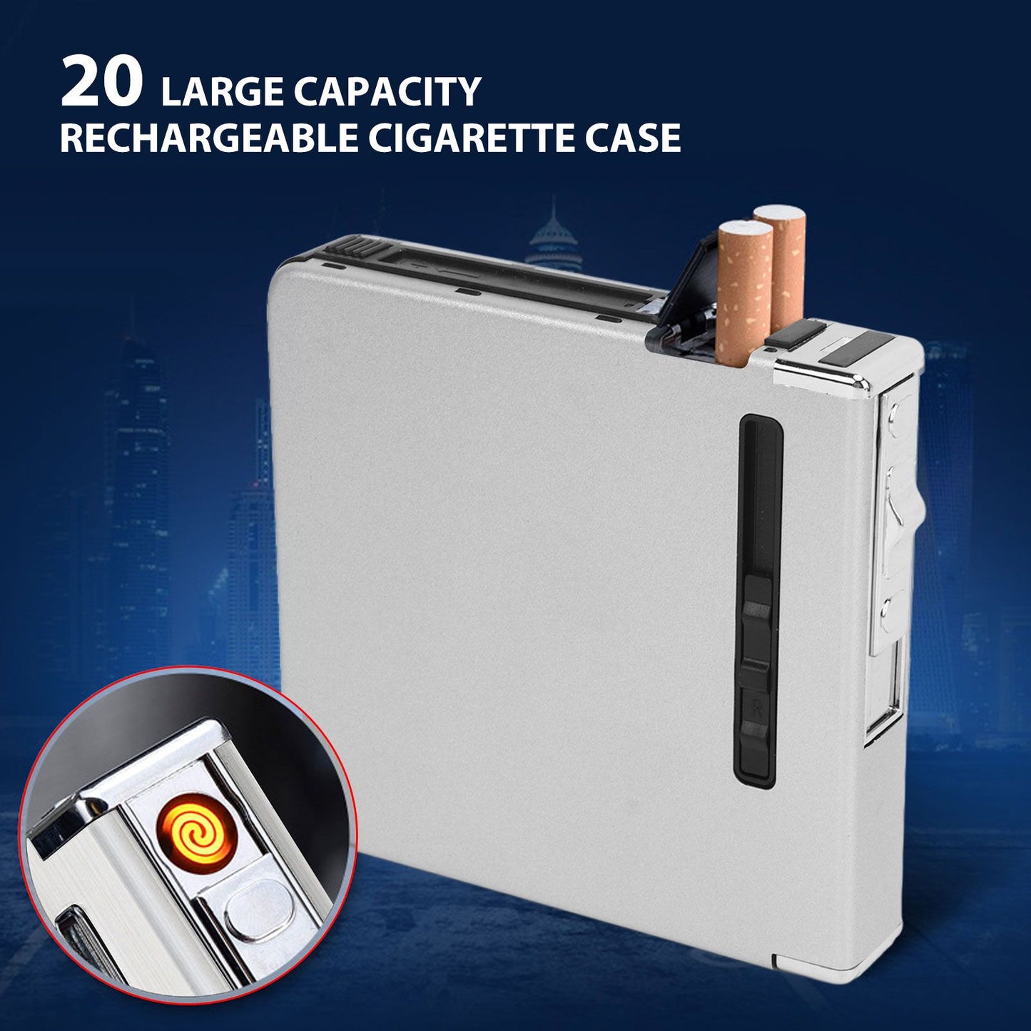 20 Regular Cigarettes Case Box USB Rechargeable Cigarette Case with Lighter for Men Women Ideal Gift for V1294-YM0521-3117230087812