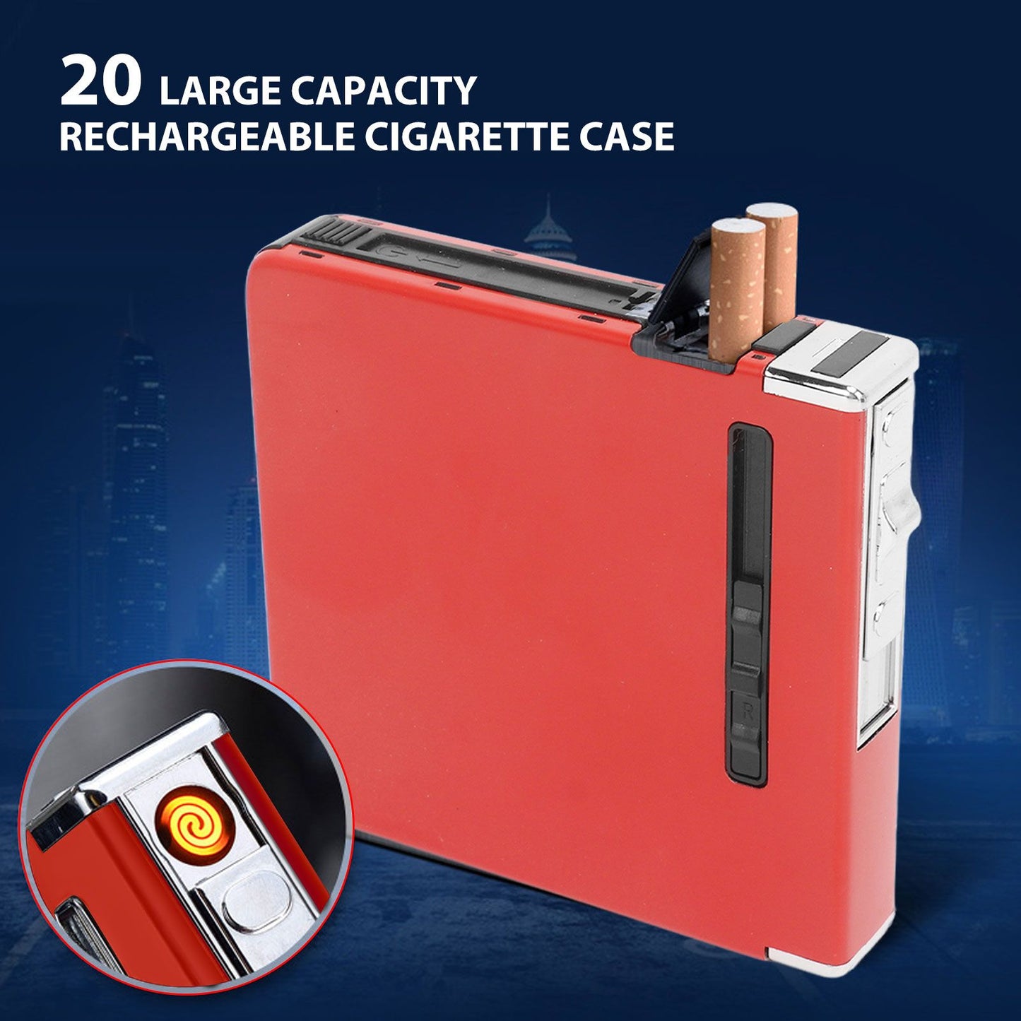 20 Regular Cigarettes Case Box USB Rechargeable Cigarette Case with Lighter for Men Women Ideal Gift for V1294-YM0521-3117230087814