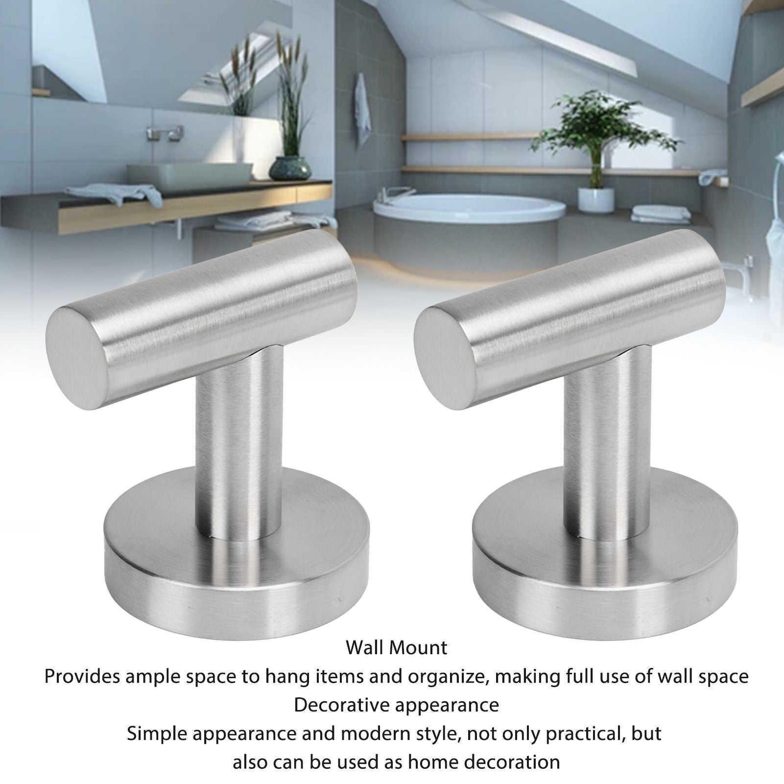 Towel Hooks Stainless Steel Wall Mounted Heavy Duty Robe Hook Holder for Coat Hat Bathroom Kitchen Silver V1294-YM0521-3117230091111