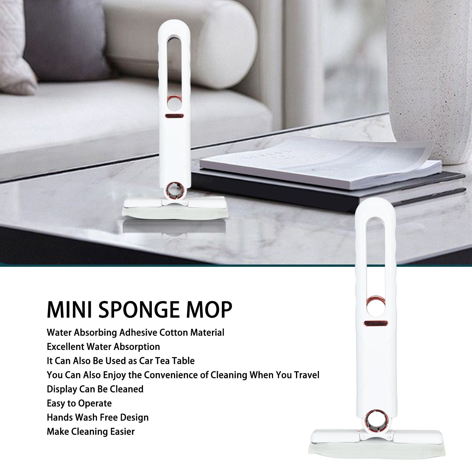 Portable Short Mop Wiper Screen Hands Wash Free Water Absorption PVA Mop for Desktop Office Car V1294-YM0521-3117230091811
