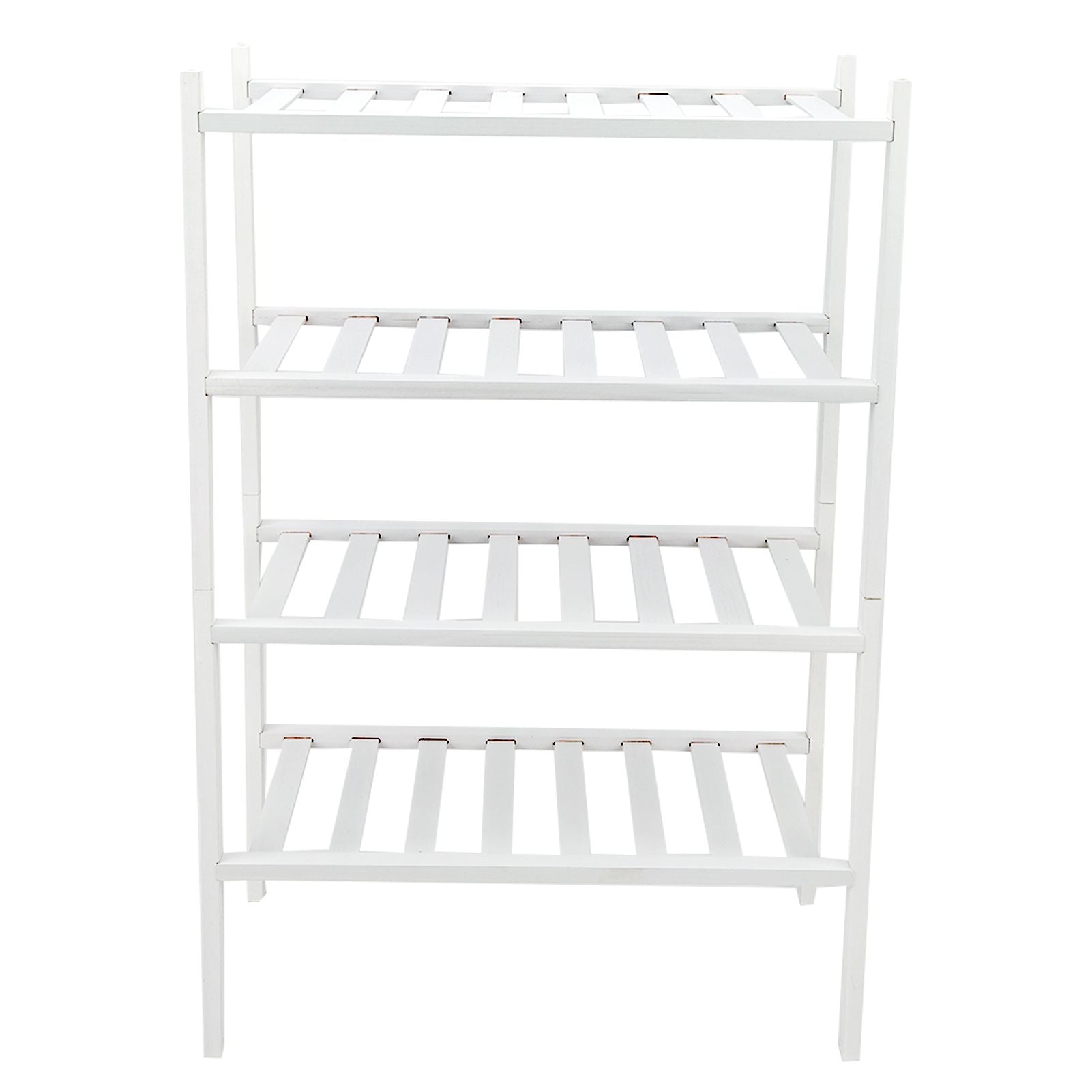 4 Tier Shoe Rack White Stackable Shoes Rack Organizer Multifunctional Bamboo Shoe Rack for Home Hotel Dorm V1294-YM0521-3117230094411