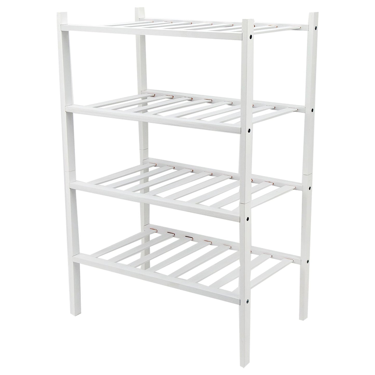 4 Tier Shoe Rack White Stackable Shoes Rack Organizer Multifunctional Bamboo Shoe Rack for Home Hotel Dorm V1294-YM0521-3117230094411