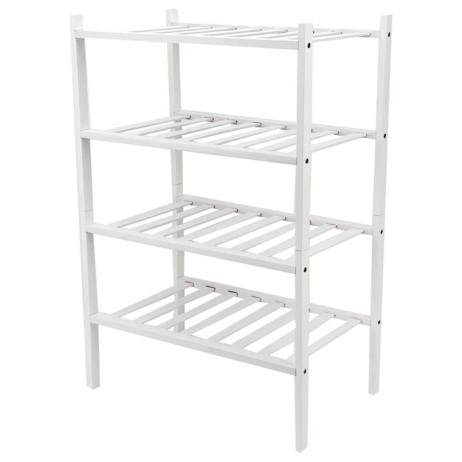4 Tier Shoe Rack White Stackable Shoes Rack Organizer Multifunctional Bamboo Shoe Rack for Home Hotel Dorm V1294-YM0521-3117230094411