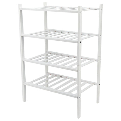 4 Tier Shoe Rack White Stackable Shoes Rack Organizer Multifunctional Bamboo Shoe Rack for Home Hotel Dorm V1294-YM0521-3117230094411