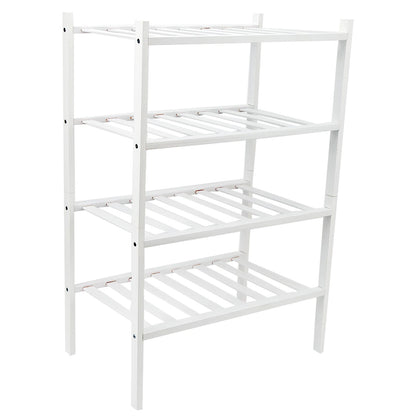4 Tier Shoe Rack White Stackable Shoes Rack Organizer Multifunctional Bamboo Shoe Rack for Home Hotel Dorm V1294-YM0521-3117230094411