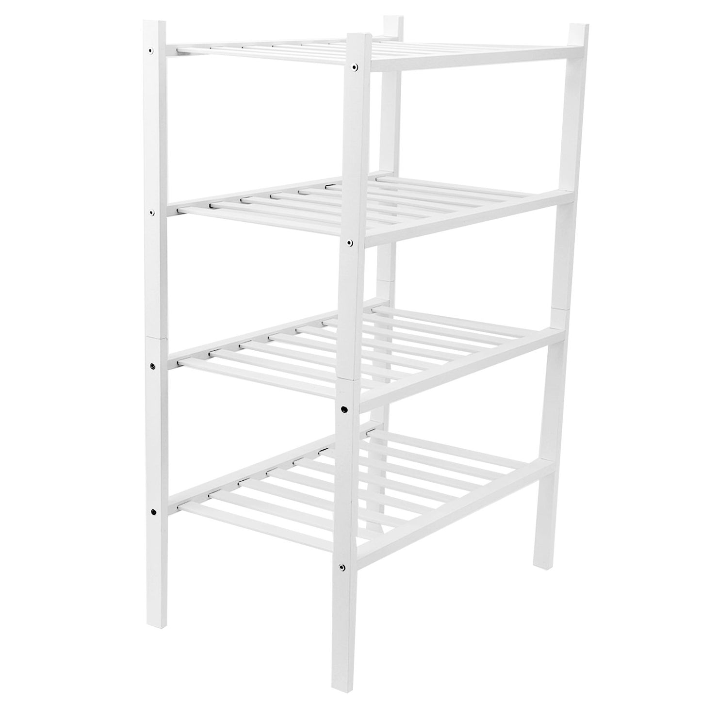 4 Tier Shoe Rack White Stackable Shoes Rack Organizer Multifunctional Bamboo Shoe Rack for Home Hotel Dorm V1294-YM0521-3117230094411