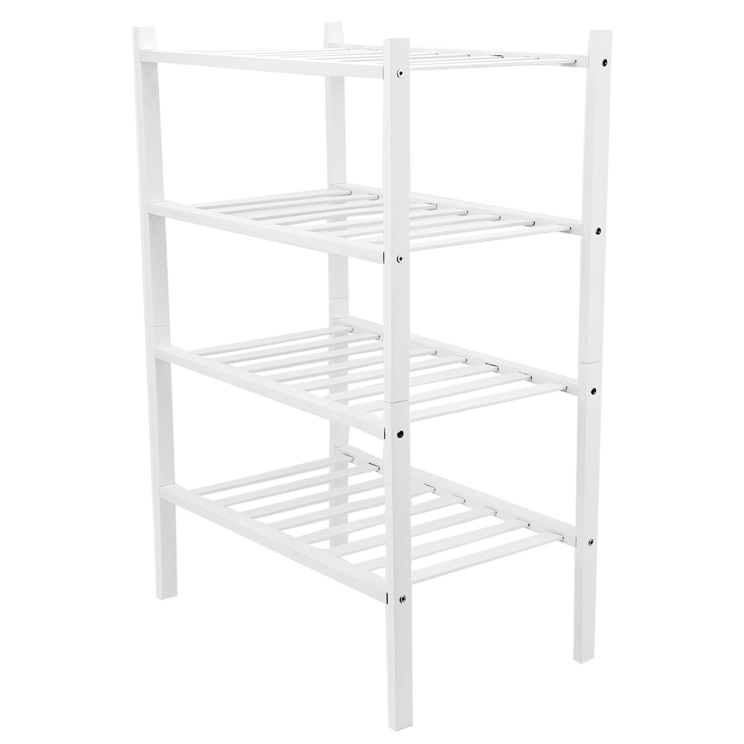 4 Tier Shoe Rack White Stackable Shoes Rack Organizer Multifunctional Bamboo Shoe Rack for Home Hotel Dorm V1294-YM0521-3117230094411