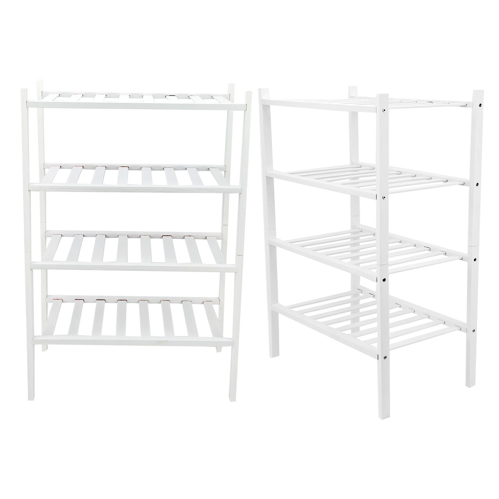 4 Tier Shoe Rack White Stackable Shoes Rack Organizer Multifunctional Bamboo Shoe Rack for Home Hotel Dorm V1294-YM0521-3117230094411