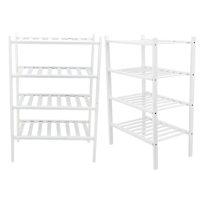 4 Tier Shoe Rack White Stackable Shoes Rack Organizer Multifunctional Bamboo Shoe Rack for Home Hotel Dorm V1294-YM0521-3117230094411