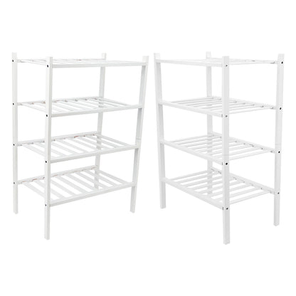 4 Tier Shoe Rack White Stackable Shoes Rack Organizer Multifunctional Bamboo Shoe Rack for Home Hotel Dorm V1294-YM0521-3117230094411