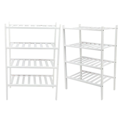 4 Tier Shoe Rack White Stackable Shoes Rack Organizer Multifunctional Bamboo Shoe Rack for Home Hotel Dorm V1294-YM0521-3117230094411