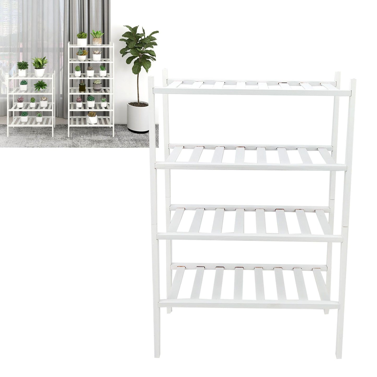 4 Tier Shoe Rack White Stackable Shoes Rack Organizer Multifunctional Bamboo Shoe Rack for Home Hotel Dorm V1294-YM0521-3117230094411