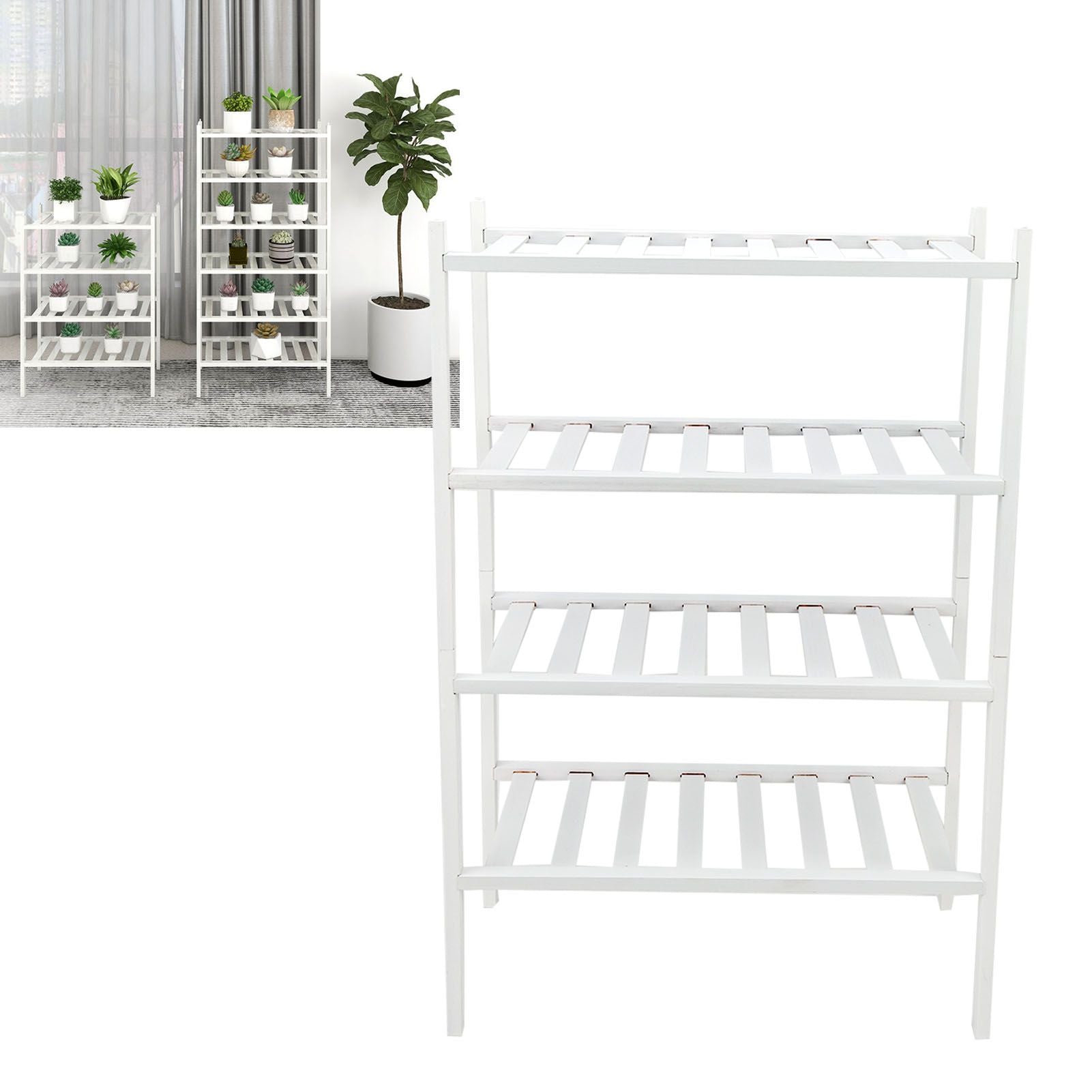 4 Tier Shoe Rack White Stackable Shoes Rack Organizer Multifunctional Bamboo Shoe Rack for Home Hotel Dorm V1294-YM0521-3117230094411