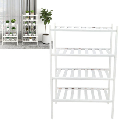4 Tier Shoe Rack White Stackable Shoes Rack Organizer Multifunctional Bamboo Shoe Rack for Home Hotel Dorm V1294-YM0521-3117230094411