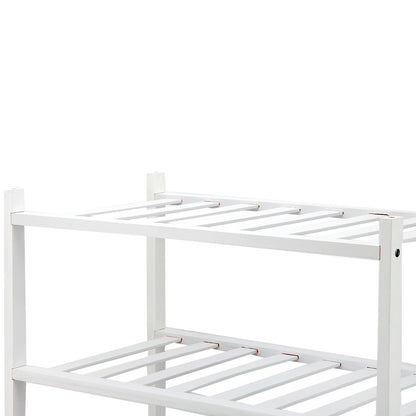 4 Tier Shoe Rack White Stackable Shoes Rack Organizer Multifunctional Bamboo Shoe Rack for Home Hotel Dorm V1294-YM0521-3117230094411