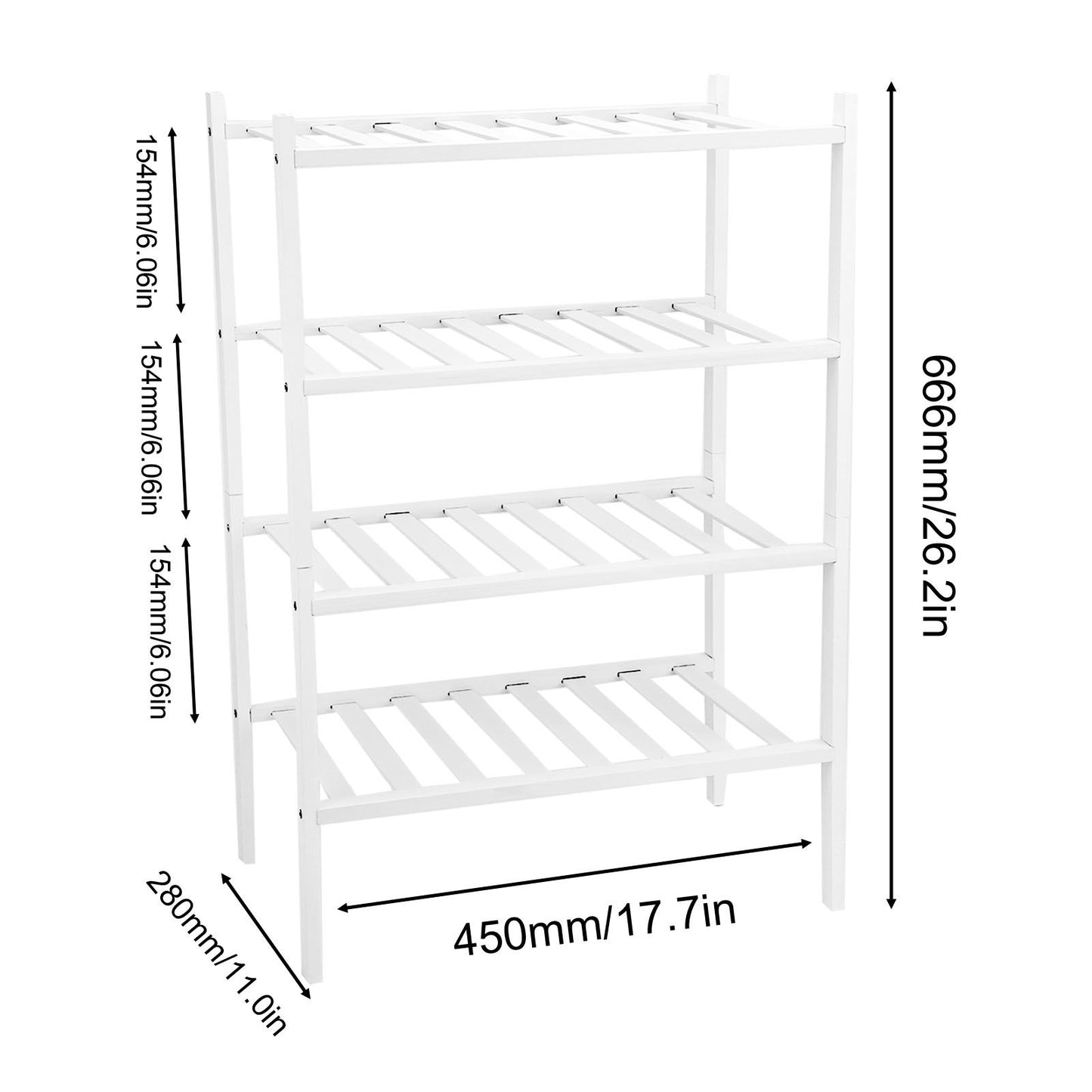 4 Tier Shoe Rack White Stackable Shoes Rack Organizer Multifunctional Bamboo Shoe Rack for Home Hotel Dorm V1294-YM0521-3117230094411