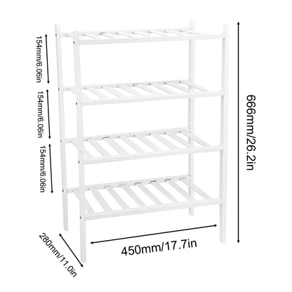 4 Tier Shoe Rack White Stackable Shoes Rack Organizer Multifunctional Bamboo Shoe Rack for Home Hotel Dorm V1294-YM0521-3117230094411