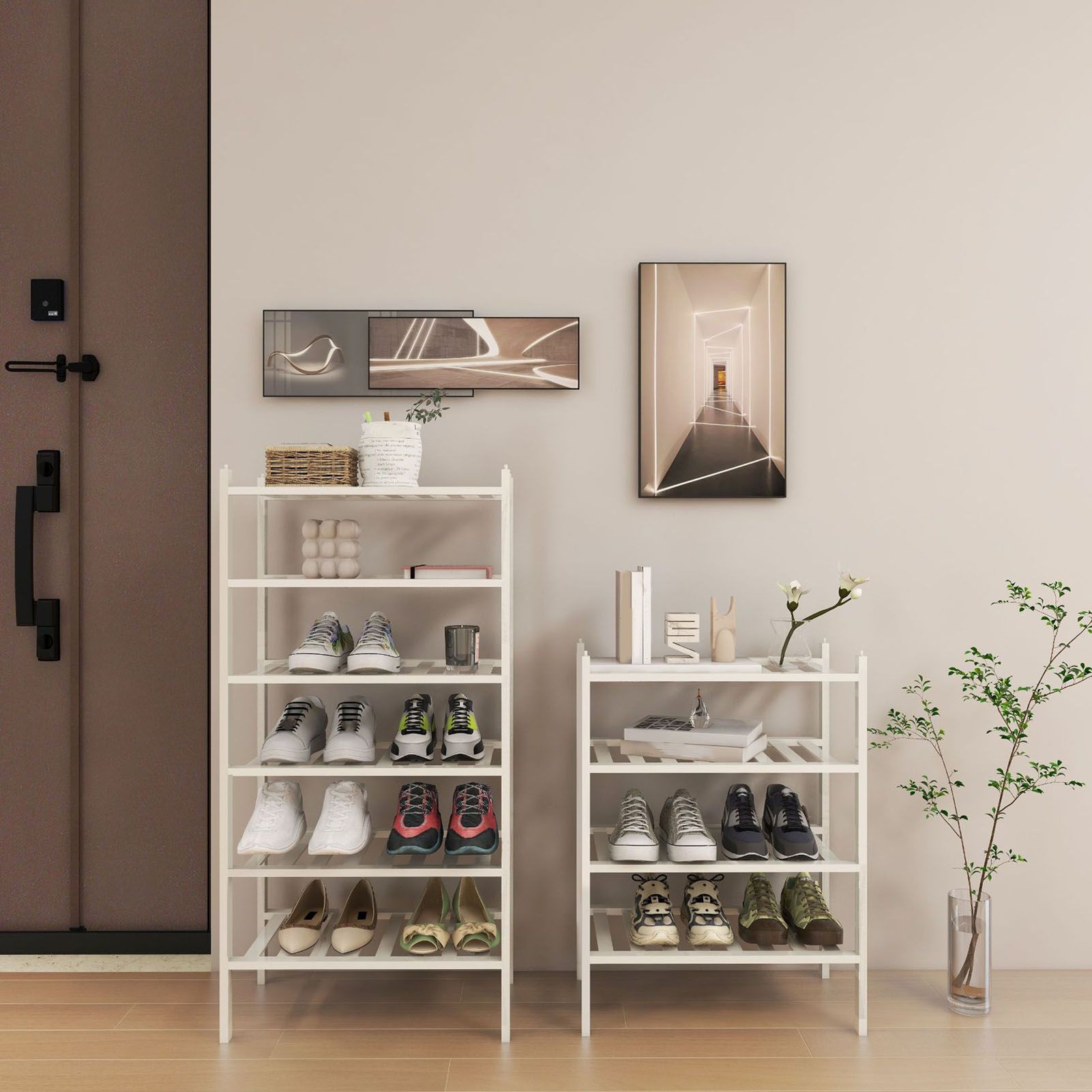 4 Tier Shoe Rack White Stackable Shoes Rack Organizer Multifunctional Bamboo Shoe Rack for Home Hotel Dorm V1294-YM0521-3117230094411
