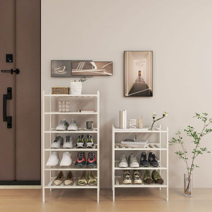 4 Tier Shoe Rack White Stackable Shoes Rack Organizer Multifunctional Bamboo Shoe Rack for Home Hotel Dorm V1294-YM0521-3117230094411