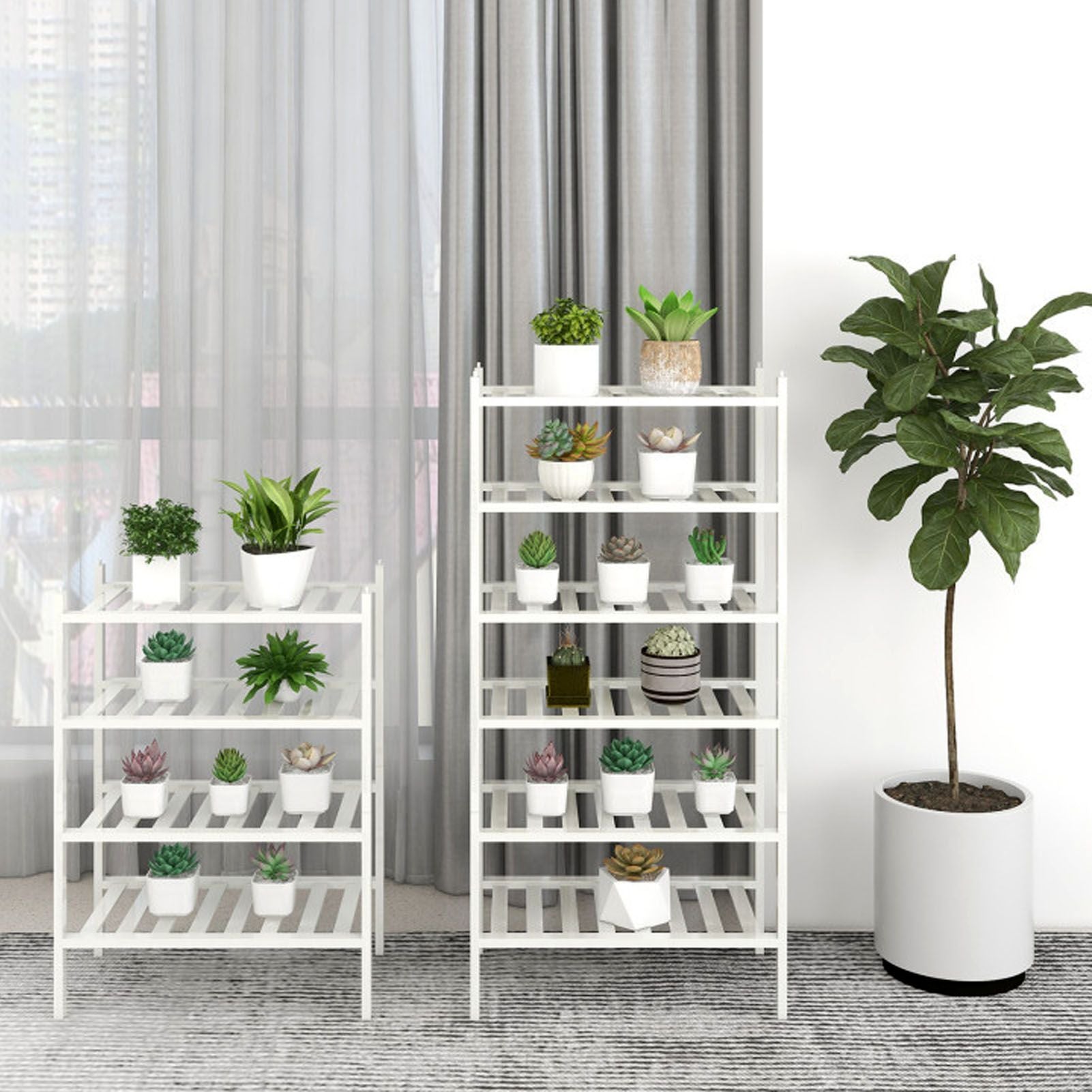 4 Tier Shoe Rack White Stackable Shoes Rack Organizer Multifunctional Bamboo Shoe Rack for Home Hotel Dorm V1294-YM0521-3117230094411