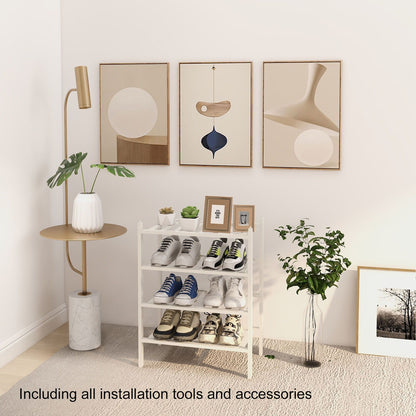 4 Tier Shoe Rack White Stackable Shoes Rack Organizer Multifunctional Bamboo Shoe Rack for Home Hotel Dorm V1294-YM0521-3117230094411