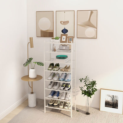 4 Tier Shoe Rack White Stackable Shoes Rack Organizer Multifunctional Bamboo Shoe Rack for Home Hotel Dorm V1294-YM0521-3117230094411