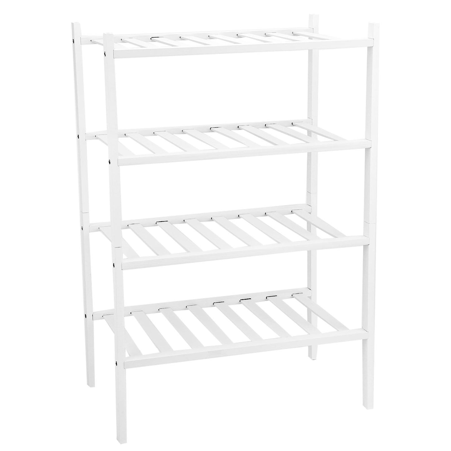 4 Tier Shoe Rack White Stackable Shoes Rack Organizer Multifunctional Bamboo Shoe Rack for Home Hotel Dorm V1294-YM0521-3117230094411