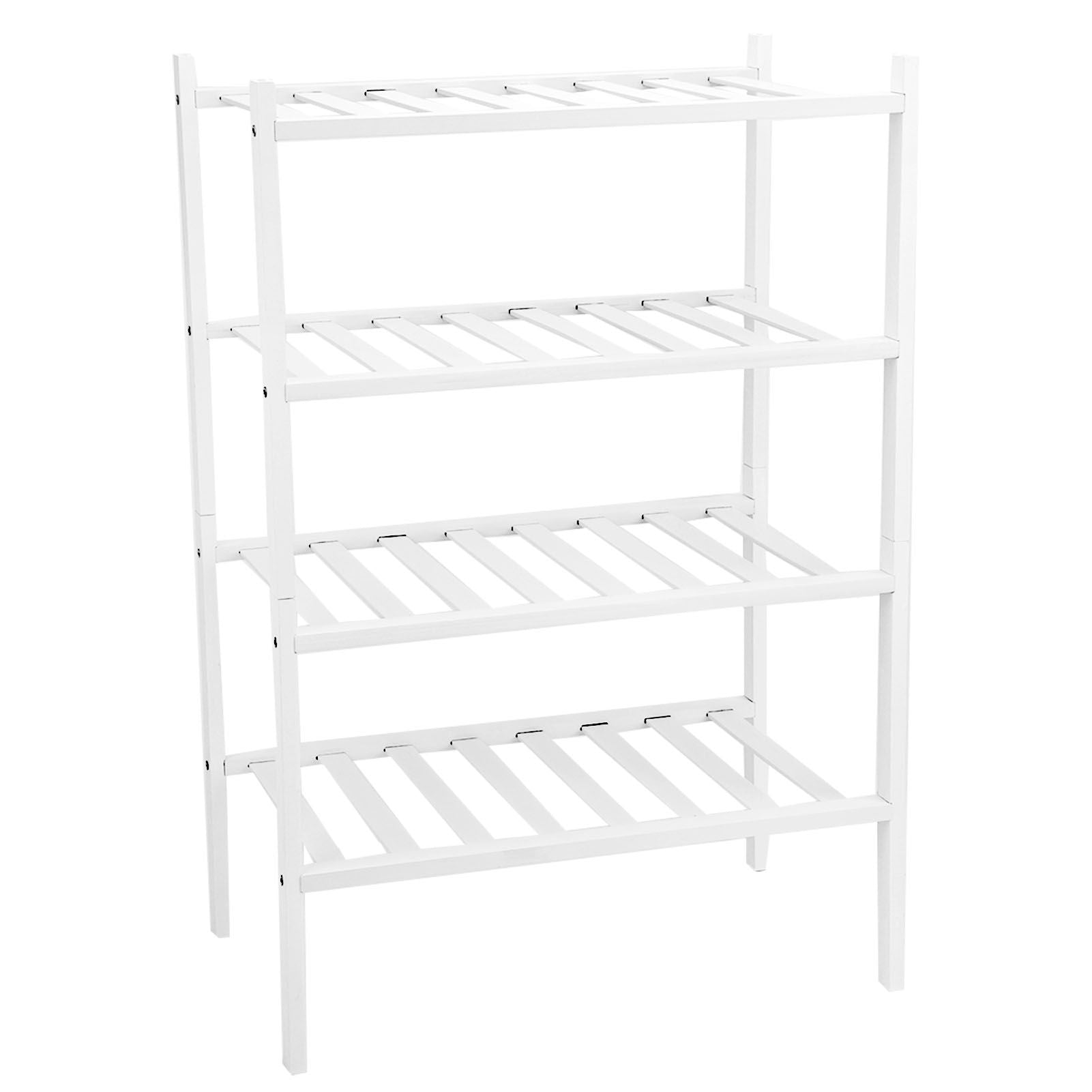 4 Tier Shoe Rack White Stackable Shoes Rack Organizer Multifunctional Bamboo Shoe Rack for Home Hotel Dorm V1294-YM0521-3117230094411