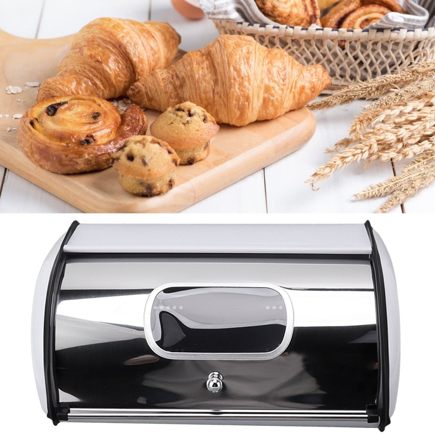 Bread Bin Bread Box Bread Holder Storage Container With Small Window for Kitchen Countertop White V1294-YM0521-3117230095612