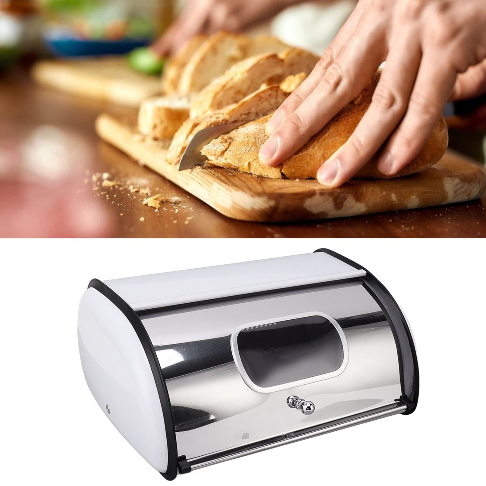 Bread Bin Bread Box Bread Holder Storage Container With Small Window for Kitchen Countertop White V1294-YM0521-3117230095612