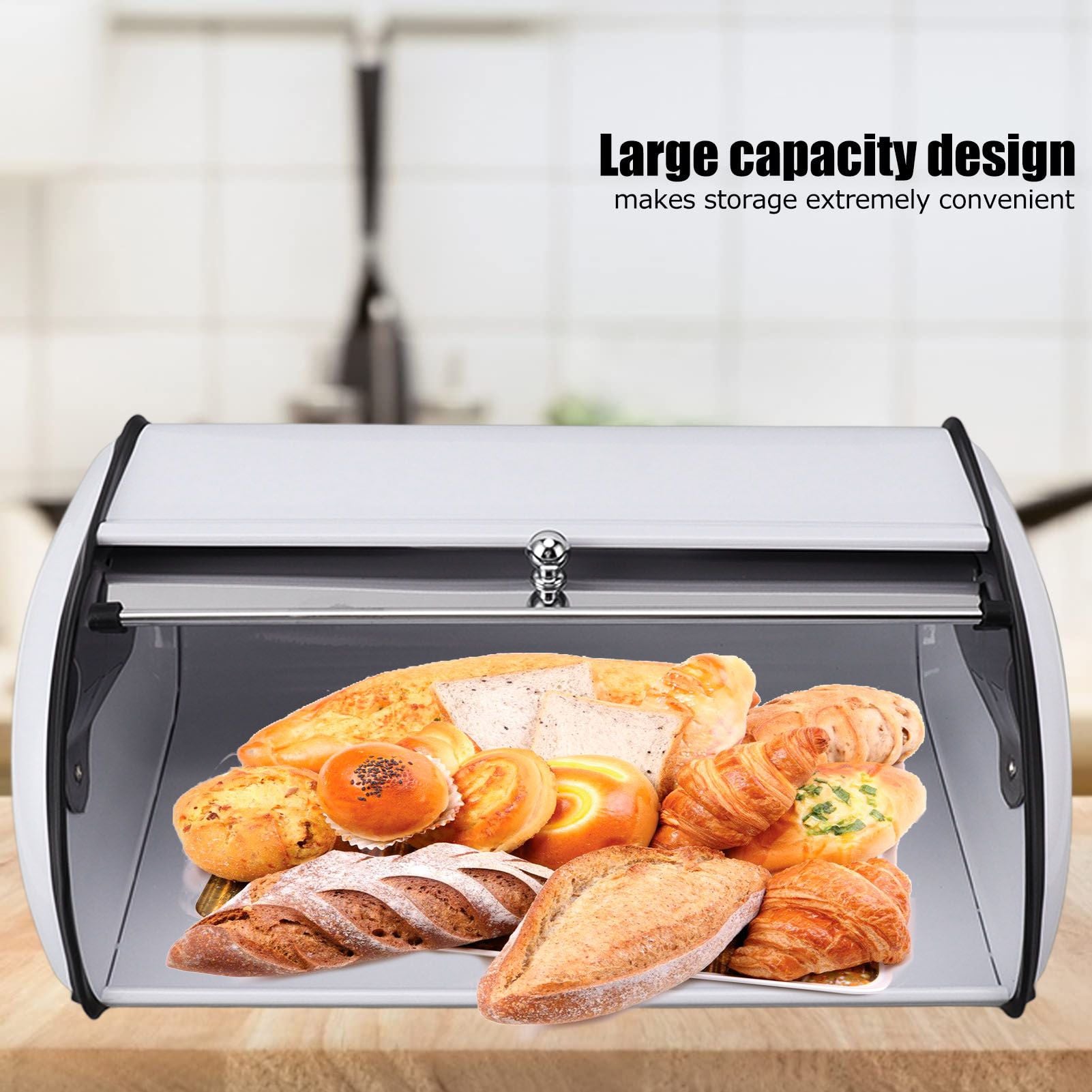 Bread Bin Bread Box Bread Holder Storage Container With Small Window for Kitchen Countertop White V1294-YM0521-3117230095612